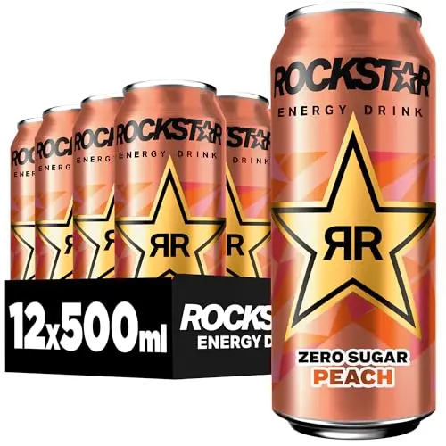 Rockstar Energy Drink Peach - Zuckerfrei - Koffeinhaltiges Erfrischungsgetränk (12 x 500ml)