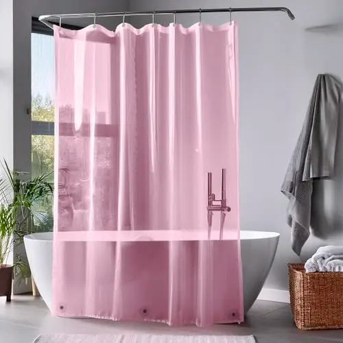 ZENO Duschvorhang Rosa 180x180 cm – Wasserdicht und leicht mit rostfreien Ösen