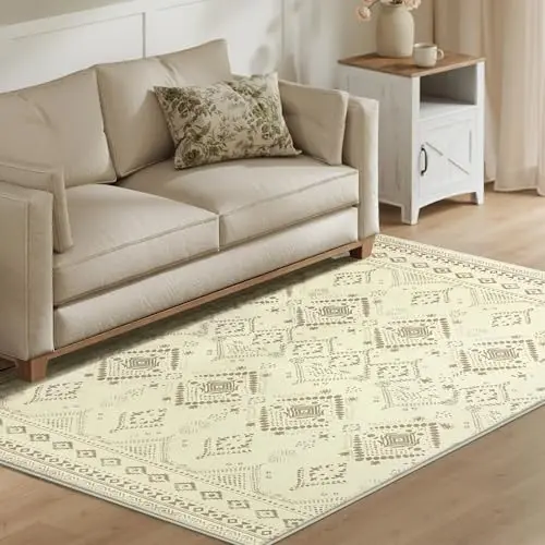 SONGMICS Boho Teppich 120 x 170 cm, rutschfest, waschbar, flauschig, sandbeige