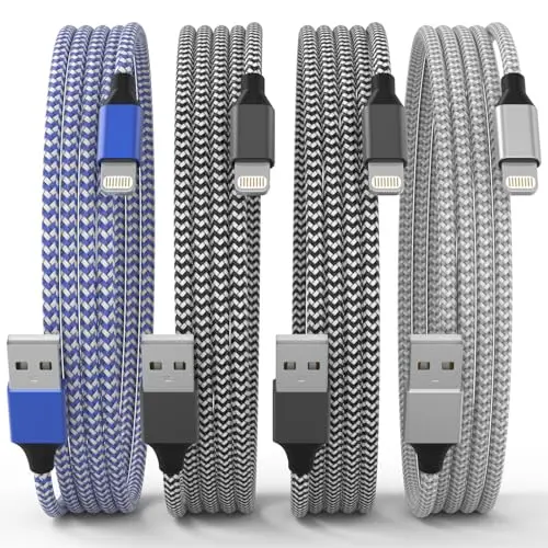 iPhone Ladekabel 6FT 4er-Pack, MFi Zertifiziertes Nylon Schnellladekabel für iPhone und iPad