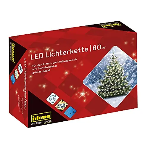 Idena LED Lichterkette mit 80 LEDs, 15,9 m lang, Gold-Gelb, für Innen & Außen, Timer-Funktion, ideal für Party und Weihnachten