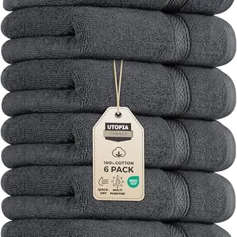 Utopia Handtuch Set - 100% Baumwolle, ultraweich und saugfähig, 41x71 cm - 6er Pack (Grau)
