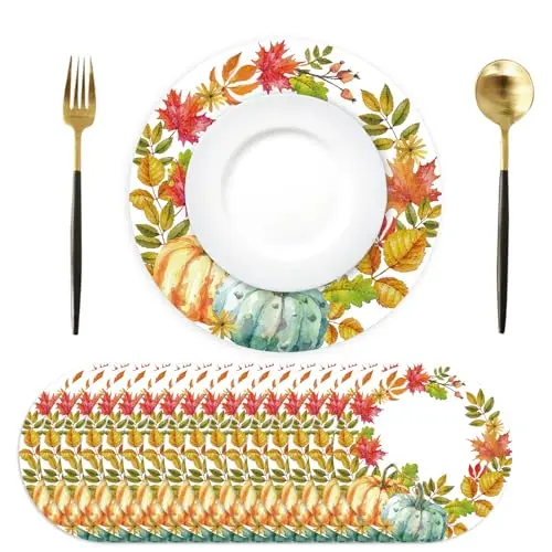 50 Papier Platzsets Ahornblätter Kürbisse Ø 35 cm - Tischsets für Küche, Restaurant, Party und Herbst