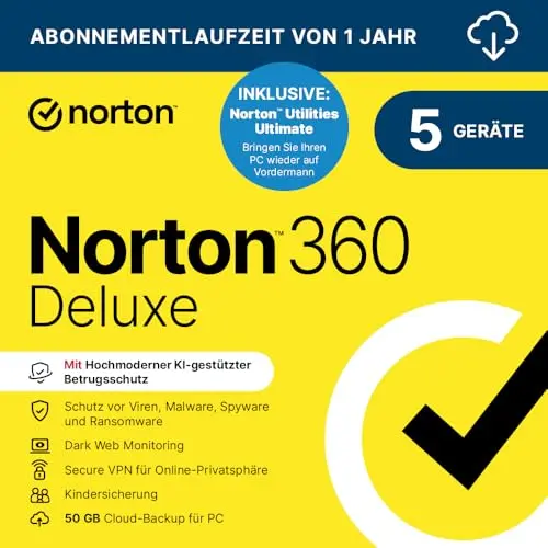 Norton 360 Deluxe 2025 | 5 Geräte | 1 Jahr | Aktivierungscode per Email