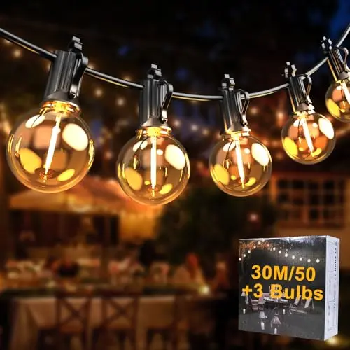 Eamplest 30M Lichterkette Außen, Warmweiß IP65 Wasserdicht für Garten, Terrasse, Hochzeiten und Partys