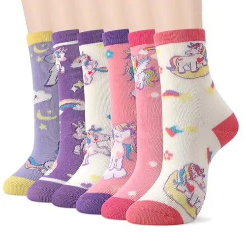 Einhorn Socken für Mädchen, 6 Paar Baumwollsocken, lustig, für Kinder 10-14 Jahre