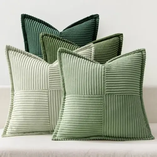 MIULEE 4er-Set Kissenbezüge 40 × 40 cm aus Kordsamt, Patchwork, Grün