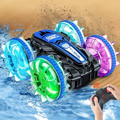 LanBlu Ferngesteuertes Amphibienauto 360° drehbar mit Radlicht - RC Spielzeug für Jungen 6-10 Jahre