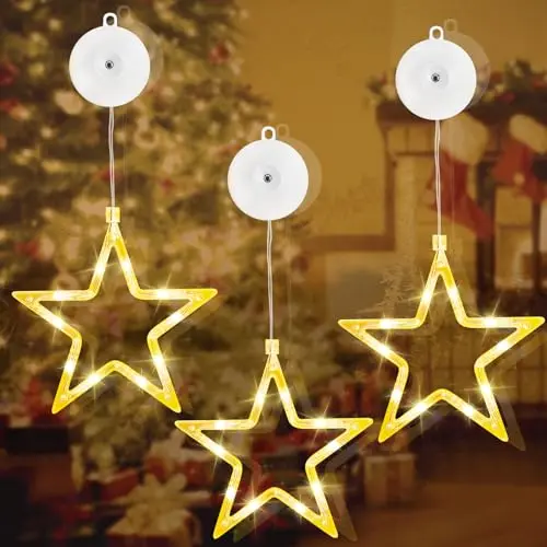 Sylvwin LED Sterne Weihnachtsdeko für Fenster - 3 Stück, Warmweiß, mit Timer - Ideal für Weihnachten, Balkon & Hochzeiten