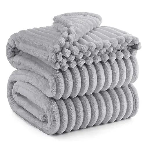BEDSURE Kuscheldecke Hellgrau 230 x 270 cm - Weiche Warme Sofa- und Tagesdecke für Zimmer Deko