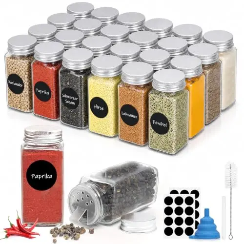 Daitore 24 Gewürzgläser 120ml mit Streueinsatz & Aludeckel, Glas