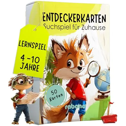 Rabano Art 50 Entdeckerkarten für Kinder – Spannendes Suchspiel für Zuhause, Lernspiel & Geschenk für 4-8 Jahre