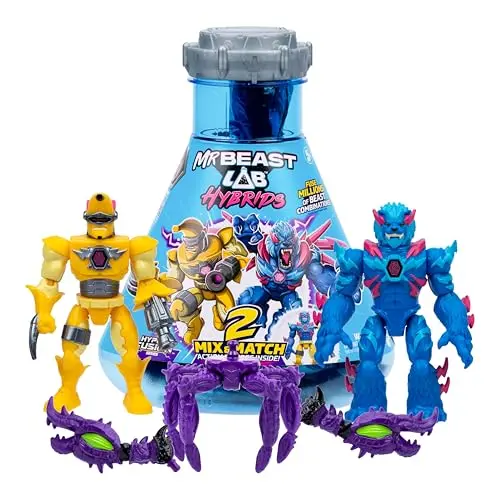 MrBeast Lab Hybrids Mehrfachpackung mit 2 Actionfiguren und Golden Panther Dragon, über 30 Monster zum Sammeln
