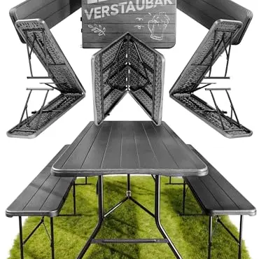 Ondis24 Biertischgarnitur Lisa mit 2 Bierbänken und klappbarem Tisch, Anthrazit, XL