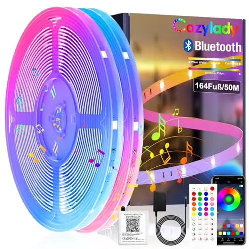 Cozylady 50M LED Strip Light - Bluetooth RGB Lichtband mit Fernbedienung & App-Steuerung für Zimmer und Feste