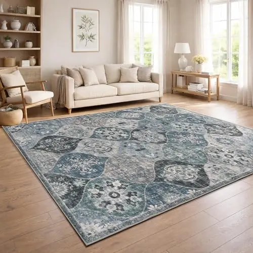 Paco Home Vintage Teppich, waschbar & rutschfest, modernes Retro Design, Türkis, 200x280 cm