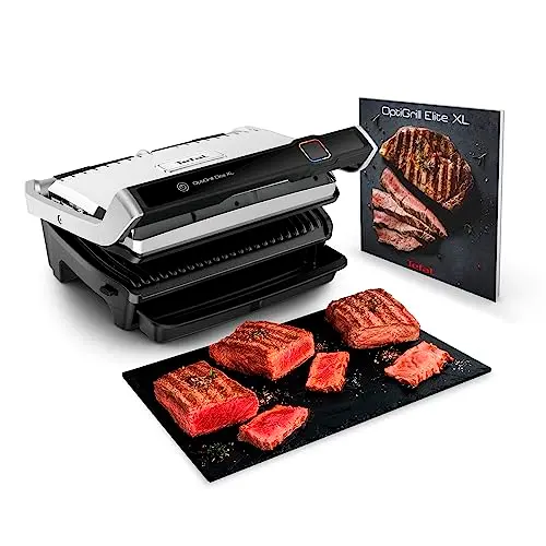 Tefal OptiGrill Elite XL Kontaktgrill mit 16 Programmen und digitalem Display, Edelstahl, abnehmbare Platten