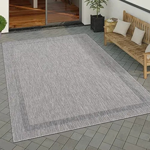 Paco Home Wetterfester Outdoor Teppich mit Modernem Geometrischen Muster, 60x100 cm, Grau