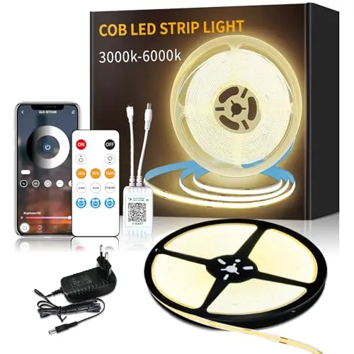 Yeewhale COB LED Streifen 10m, APP Steuerung & Fernbedienung, dimmbar, warmweiß, ideal für Schlafzimmer & Dekoration