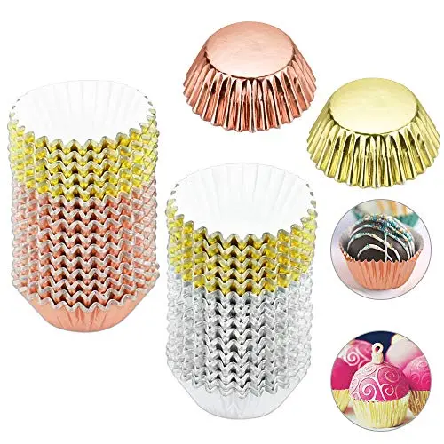DECARETA 600 Stück Mini Muffinförmchen aus Alufolie und Papier, bunte Cupcake Förmchen für Hochzeiten