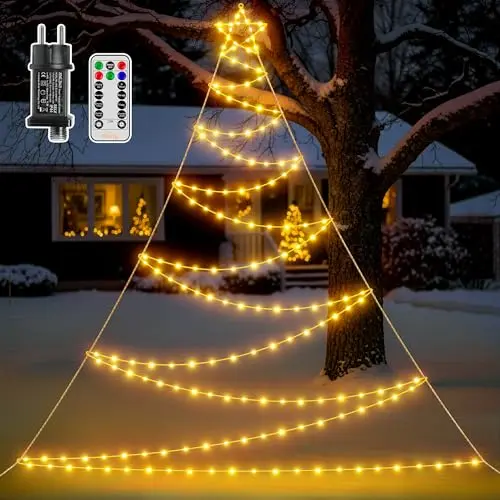 Ollny 4m Weihnachtsbeleuchtung Außen mit 166 LED Lichtern, dimmbar & 8 Modi, IP67 wasserdicht, warmweiß