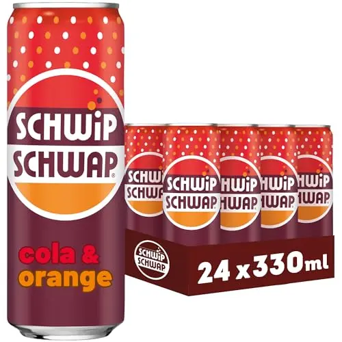 SCHWIPSCHWAP – Koffeinhaltiges Cola-Erfrischungsgetränk mit Orange, 24 x 0.33 l Dose
