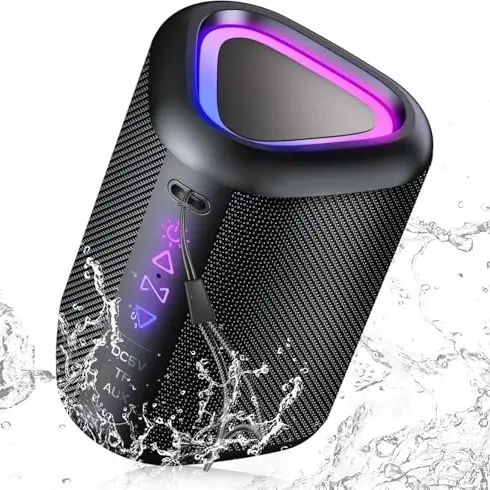 aowoka Bluetooth Lautsprecher mit Licht, IPX7 Wasserdicht, Tragbar, Verbesserter Bass, für Reisen, Sport und Party