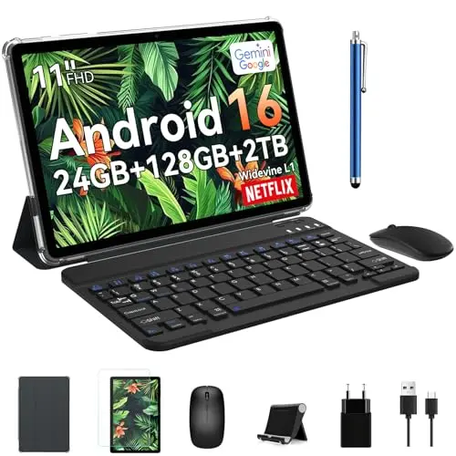 TABWEE 16'' Android Tablet mit Tastatur - 24GB RAM, 128GB Speicher, Octa-Core, 11'' FHD, 8000mAh Akku, 5G WiFi