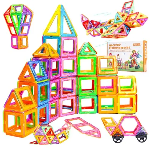 Kejector Magnetische Bausteine, 60 Teile Magnetspielzeug für Kinder ab 3 Jahren, Kreatives Bauklötze Set