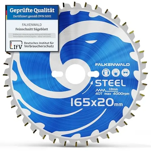 FALKENWALD ® Sägeblatt 165x20 mm für Stahl - kompatibel mit Bosch & Makita Kappsägen