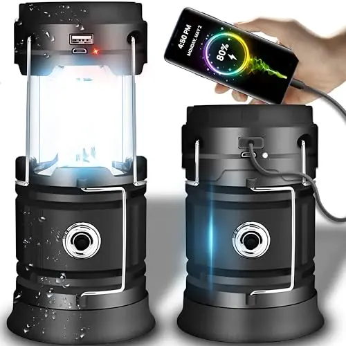 Retoo LED Campinglampe mit Akku, 2 Lichtmodi, klappbar, als Powerbank, ideal fürs Outdoor & Wandern