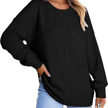 HAWILAND Oversize Langarmshirt Damen - Fledermausärmel, Rundhals, Lässiges Schwarz Shirt