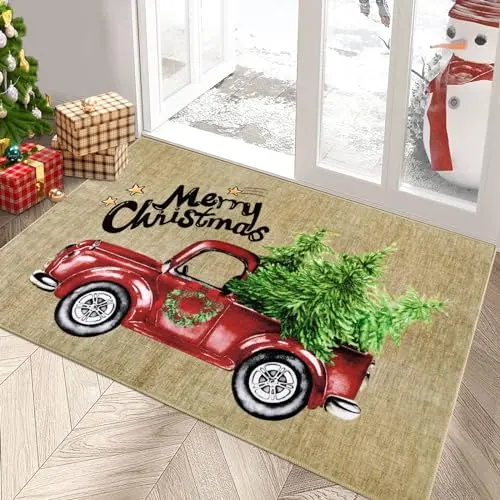 Enyhom Weihnachts Fußmatte 80 x 120 cm, rutschfest und waschbar für Eingang und Flur