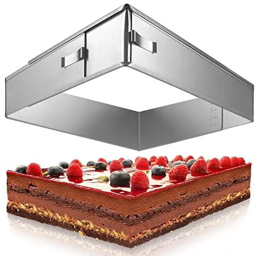 4smile verstellbarer rechteckiger Backrahmen aus Edelstahl – ideal für Kuchen und Torten