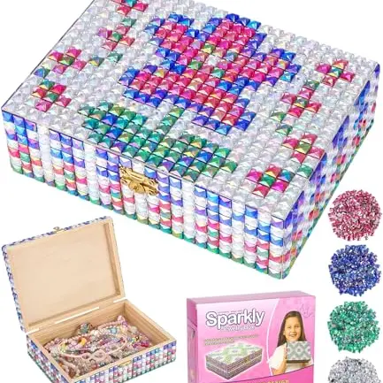 Qixora DIY Schmuckkästchen für Mädchen - Kreatives Mosaik Bastelset für Kinder (19 × 14 × 5,6 cm)