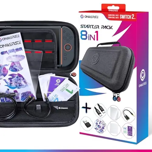 Oniverse Switch 2 Starter-Kit 8-in-1 mit Tasche, Bildschirmschutz, USB-C Kabel & Adapter, Audio-Splitter, Reinigungsset für Nintendo Switch 2