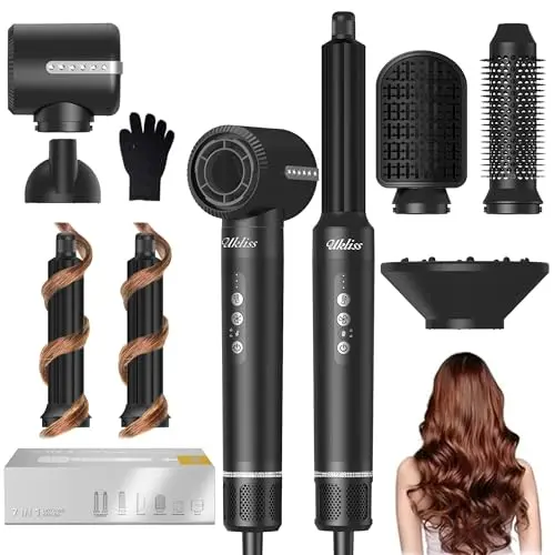UKLISS 7-in-1 Pro-Hairstyler-Set mit Föhn, Lockenstab, Haarglätter und Rundbürste