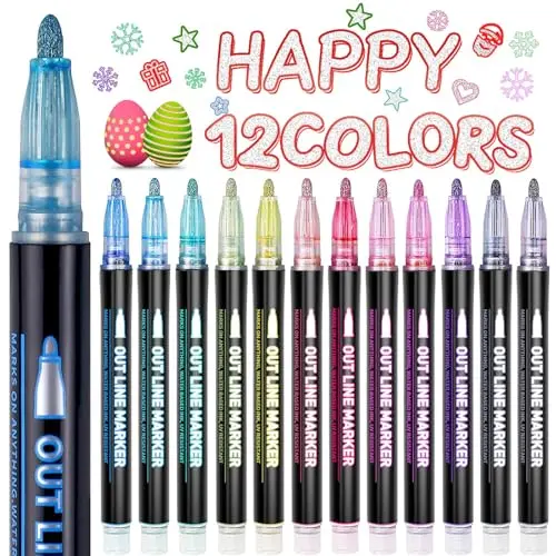 Lenski Ostergeschenke für Kinder, Basteln mit Glitzerstiften, Geschenke für Mädchen 4-12 Jahre - 12 Magische Metallic Marker