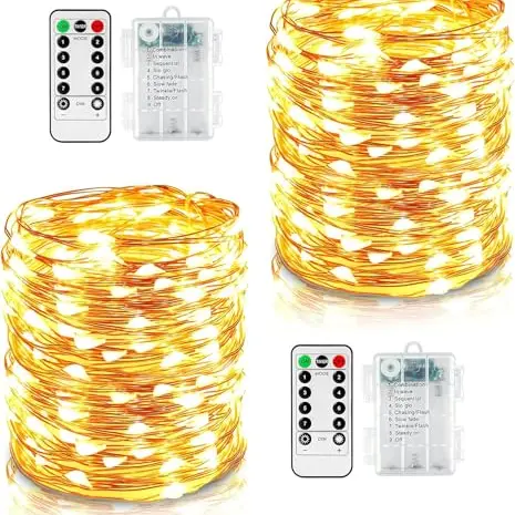 GOMETY 10M 100 LED Lichterkette, Kupferdraht mit Fernbedienung für Innen und Außen (Warmweiß)