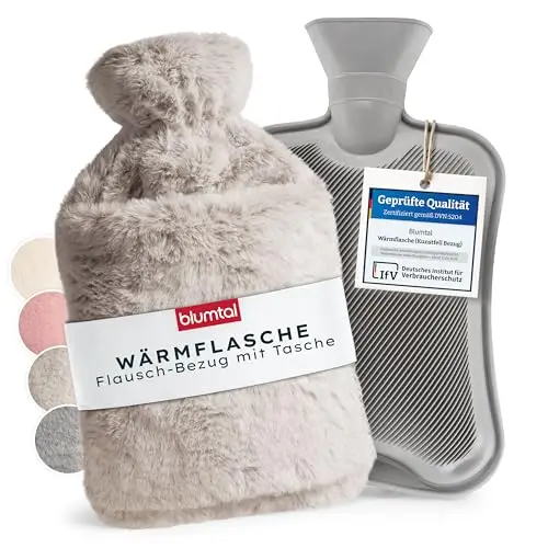 Blumtal Premium Wärmflasche mit flauschigem Bezug - Auslaufsichere Bettflasche in Braun