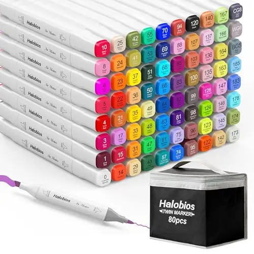 Halobios 80 Farben Alkohol Marker Set – Twinmarker, mit Meißel- und Fine-Spitzen, ideal für Manga, Design, Malerei und Zeichnung
