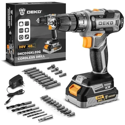 DEKOPRO Akkubohrmaschine 20V mit Akku und Ladegerät, inkl. Bohrersatz