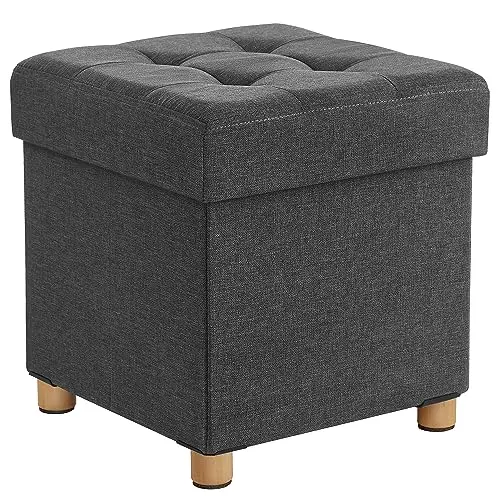 SONGMICS Klappbarer Sitzhocker mit Stauraum, 38 x 38 cm, schiefergrau