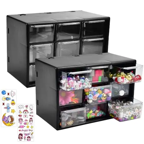 LANSKYLAN 2er-Pack Bastelbox mit 9 Mini-Schubladen für Bürobedarf - 18x12x10cm