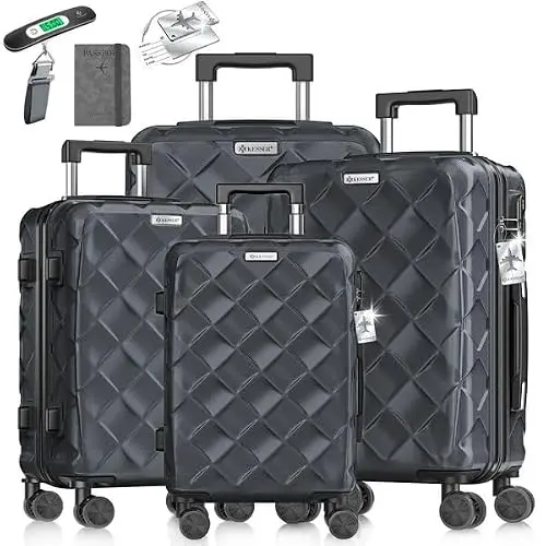 KESSER® 4-teiliges Reisekoffer-Set mit Zahlenschloss, Kofferwaage & Reisebrieftasche - Hartschalenkoffer für Business & Reisen