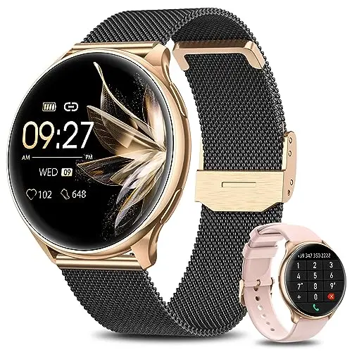 BANLVS Smartwatch Damen mit Telefonfunktion 1.32" Always-On-Display, IP68 wasserdicht, Fitness Tracker für iOS und Android