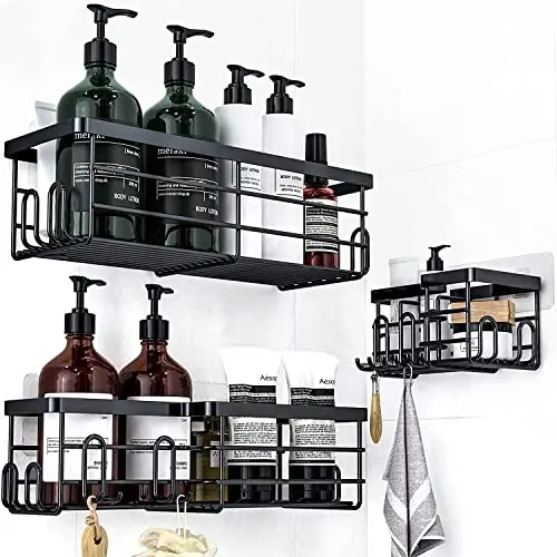 Uamector Duschablage ohne Bohren, 3er Set, Rostfreies Schwarz für Shampoo und Duschgel