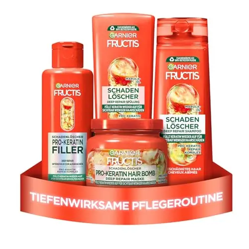 Garnier Fructis Schadenlöscher Haarpflege-Set für geschädigtes Haar - Shampoo, Spülung, Haarkur & reparierende Maske