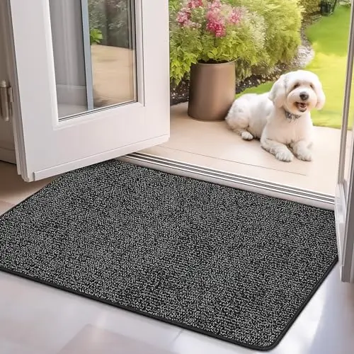 Mibao Schmutzfangmatte 50 x 80 cm, rutschfeste Fußmatte für Innen, saugfähige Willkommen Matte in Schwarz