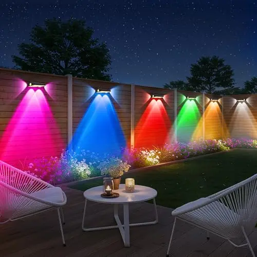 OUTON 6er Set Solar Außenwandleuchten, IP65, Warmweiß & RGB, Wasserdicht für Zaun, Terrasse & Garten